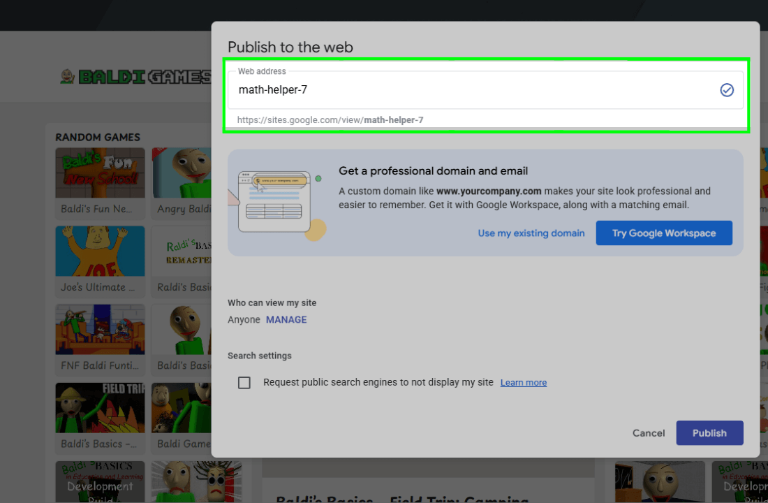 Publishing site